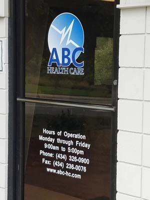 Window Decals for ABC Healthcare in Charlottesville, VA